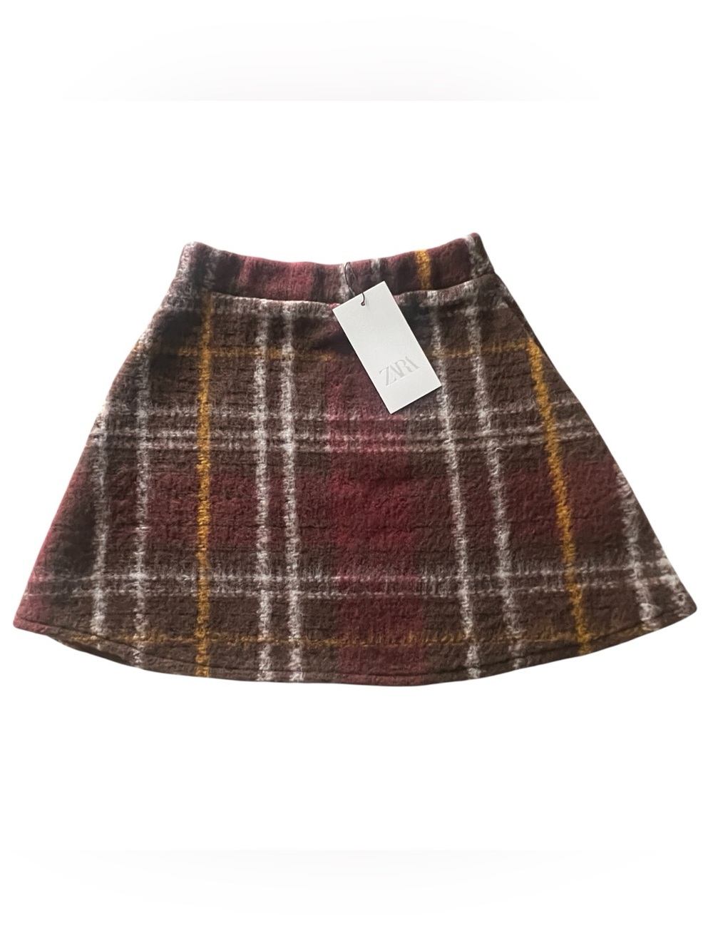 Zara Stretch Fleece Plaid Pull-On Mini Skirt size Small NWT